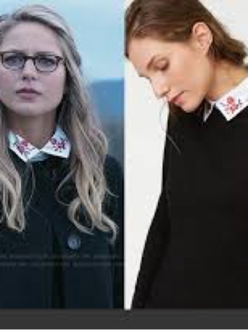 Club Monaco Black sweater with White Embroidered Collar in French